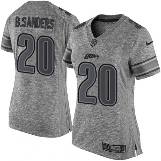 Women's Nike Detroit Lions 20 Barry Sanders Limited Gray Gridiron NFL Jersey