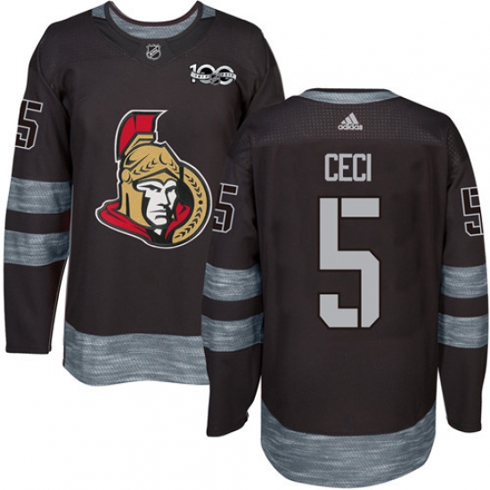 Men's Adidas Ottawa Senators 5 Cody Ceci Authentic Black 1917-2017 100th Anniversary NHL Jersey