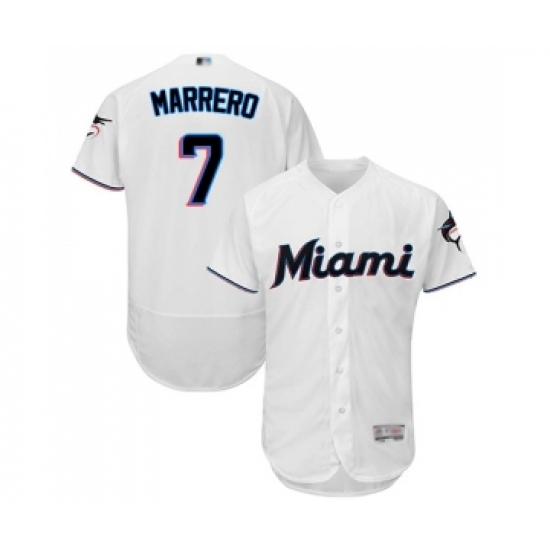 Men's Miami Marlins 7 Deven Marrero White Home Flex Base Authentic Collection Baseball Jersey