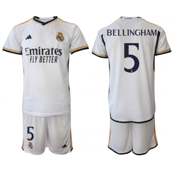 Men's Real Madrid 5 Bellingham 2023-24 White Home Soccer Jersey