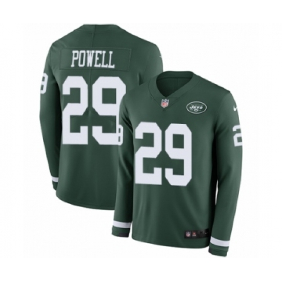 Men's Nike New York Jets 29 Bilal Powell Limited Green Therma Long Sleeve NFL Jersey
