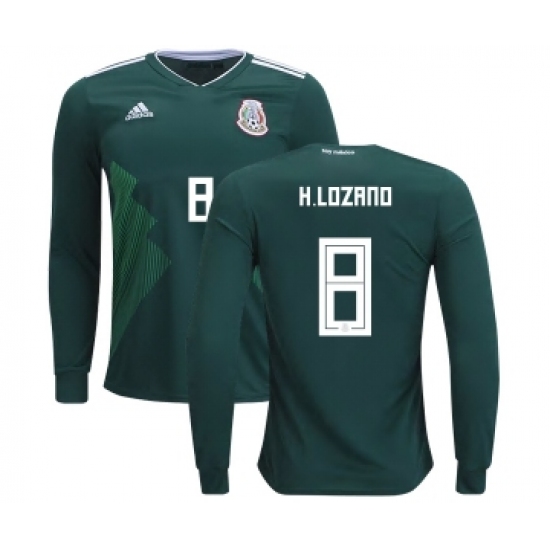 Mexico 8 H.Lozano Home Long Sleeves Kid Soccer Country Jersey
