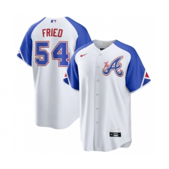 Men's Atlanta Braves 54 Max Fried White 2023 City Connect Cool Base Stitched Baseball Jersey