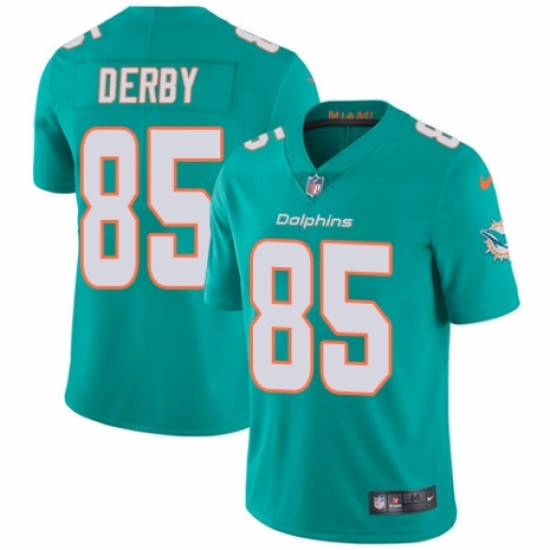 Youth Nike Miami Dolphins 85 A.J. Derby Aqua Green Team Color Vapor Untouchable Limited Player NFL Jersey
