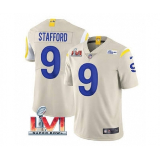 Men's Los Angeles Rams 9 Matthew Stafford Bone 2022 Super Bowl LVI Vapor Limited Stitched Jersey