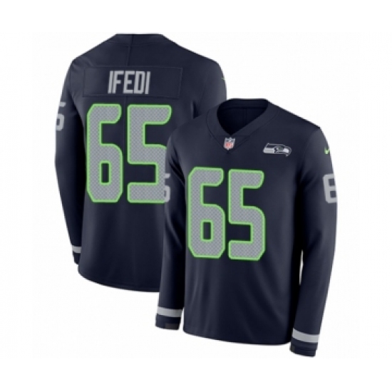Men's Nike Seattle Seahawks 65 Germain Ifedi Limited Navy Blue Therma Long Sleeve NFL Jersey