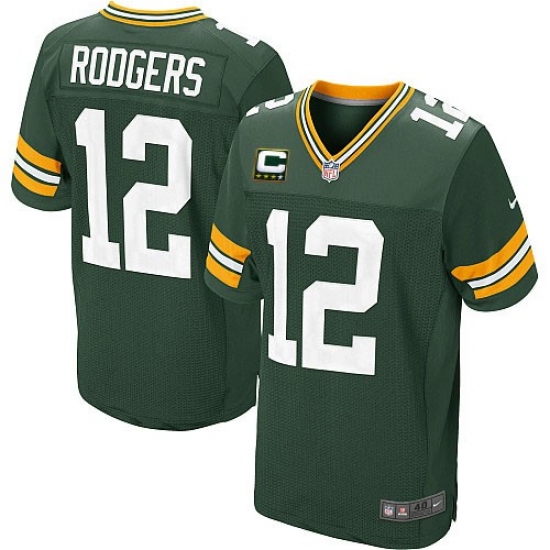 Men's Nike Green Bay Packers 12 Aaron Rodgers Elite Green Team Color C Patch NFL Jersey