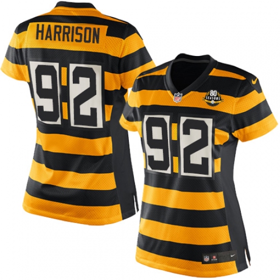Women's Nike Pittsburgh Steelers 92 James Harrison Game Yellow/Black Alternate 80TH Anniversary Throwback NFL Jersey