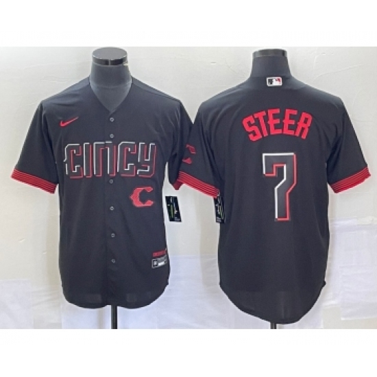 Men's Nike Cincinnati Reds 7 Spencer Steer Black 2023 City Connect Cool Base Stitched Baseball Jersey