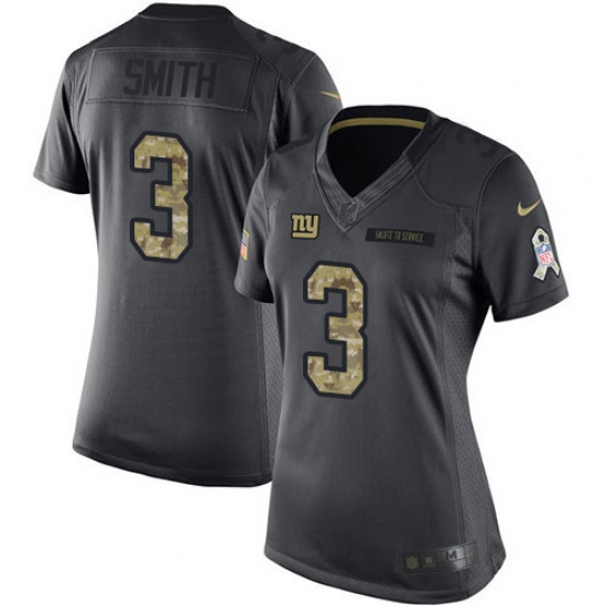 Women's Nike New York Giants 3 Geno Smith Limited Black 2016 Salute to Service NFL Jersey