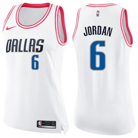 Women's Nike Dallas Mavericks 6 DeAndre Jordan Swingman White Pink Fashion NBA Jersey