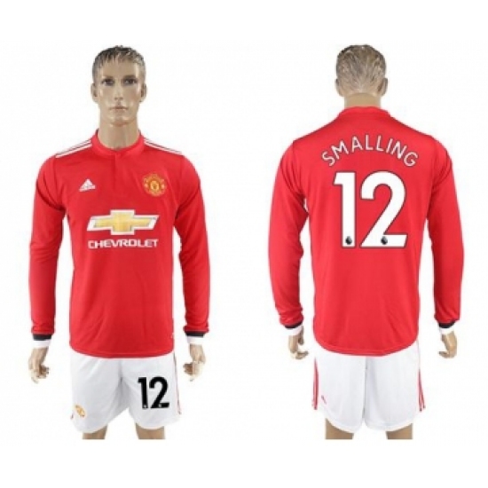 Manchester United 12 Smalling Red Home Long Sleeves Soccer Club Jersey