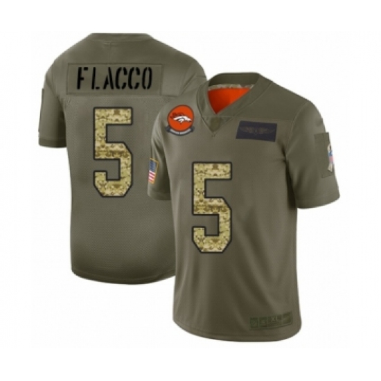 Men's Denver Broncos 5 Joe Flacco Olive Camo 2019 Salute to Service Limited Football Jersey