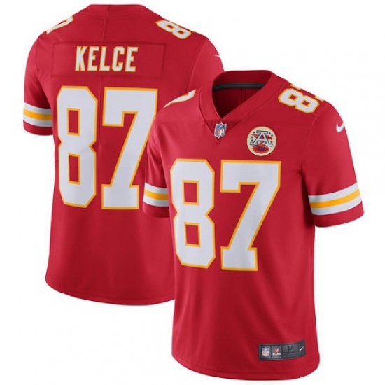 Men's Nike Kansas City Chiefs 87 Travis Kelce Red Team Color Vapor Untouchable Limited Player NFL Jersey