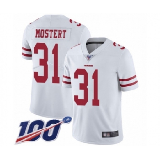 Men's San Francisco 49ers 31 Raheem Mostert White Vapor Untouchable Limited Player 100th Season Football Jersey