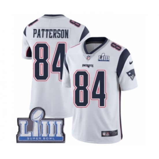 Men's Nike New England Patriots 84 Cordarrelle Patterson White Vapor Untouchable Limited Player Super Bowl LIII Bound NFL Jersey