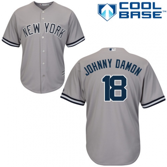 Men's Majestic New York Yankees 18 Johnny Damon Replica Grey Road MLB Jersey