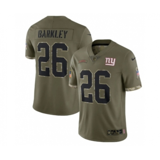 Men's New York Giants 26 Saquon Barkley 2022 Olive Salute To Service Limited Stitched Jersey