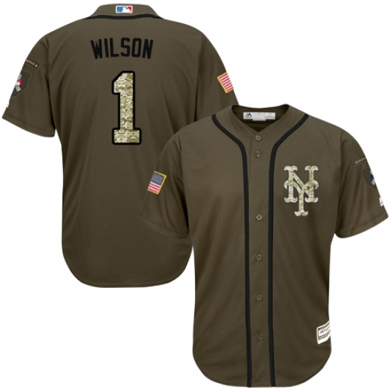 Men's Majestic New York Mets 1 Mookie Wilson Authentic Green Salute to Service MLB Jersey