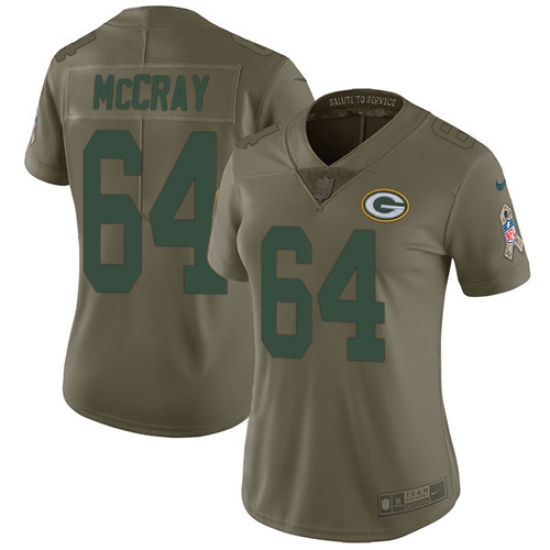 Women's Nike Green Bay Packers 64 Justin McCray Limited Olive 2017 Salute to Service NFL Jersey