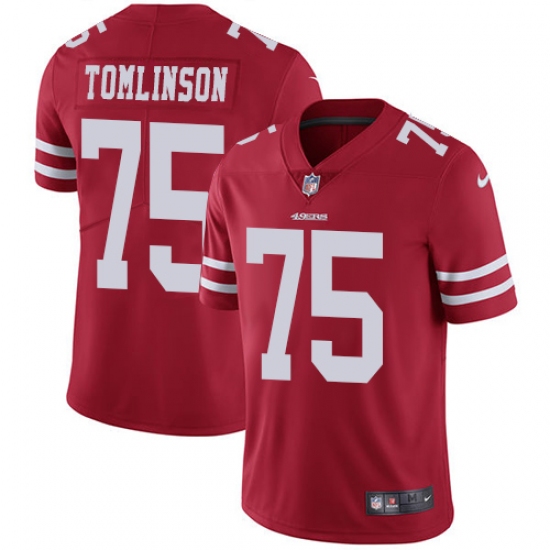 Youth Nike San Francisco 49ers 75 Laken Tomlinson Red Team Color Vapor Untouchable Elite Player NFL Jersey