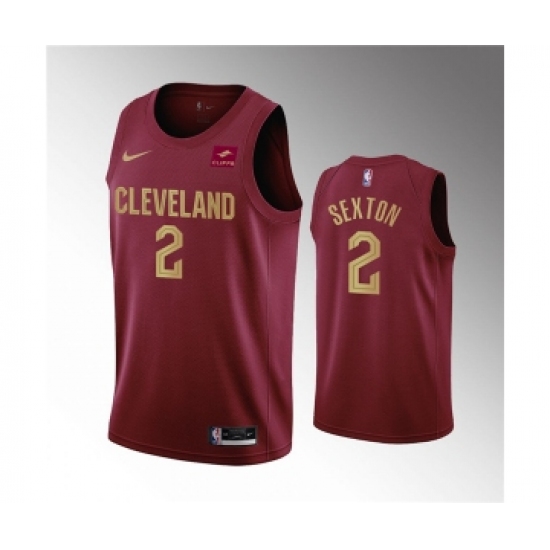 Men's Cleveland Cavaliers 2 Collin Sexton Wine Icon Edition Stitched Basketball Jersey