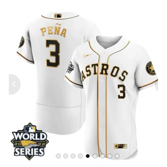 Men's Houston Astros 3 Jeremy Pena Number White 2022 World Series patches Jersey