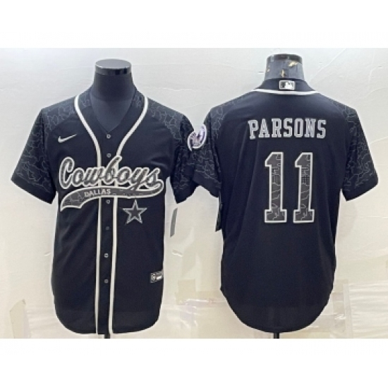 Men's Dallas Cowboys 11 Micah Parsons Black Reflective With Patch Cool Base Stitched Baseball Jersey
