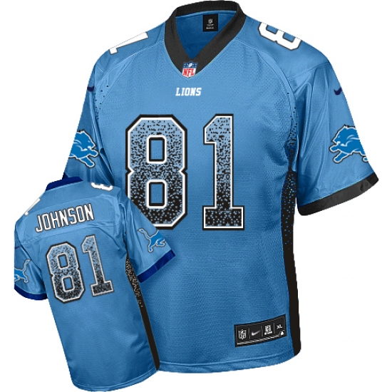 Women's Nike Detroit Lions 81 Calvin Johnson Elite Light Blue Drift Fashion NFL Jersey