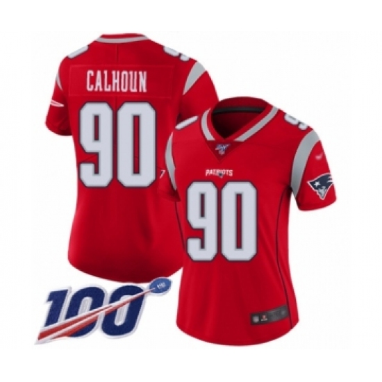 Women's New England Patriots 90 Shilique Calhoun Limited Red Inverted Legend 100th Season Football Jersey
