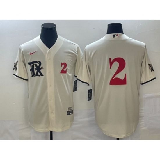 Men's Texas Rangers 2 Marcus Semien Number Cream 2023 City Connect Stitched Baseball Jerseys