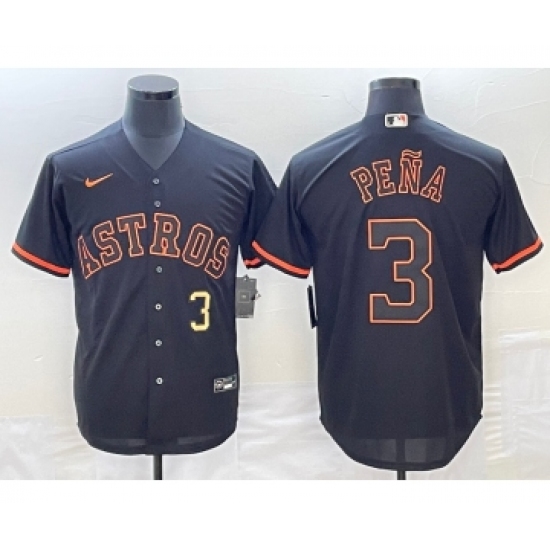 Men's Houston Astros 3 Jeremy Pena Number Lights Out Black Fashion Stitched MLB Cool Base Nike Jersey