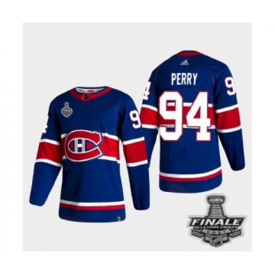 Men's Adidas Canadiens 94 Corey Perry Blue Road Authentic 2021 Stanley Cup Jersey