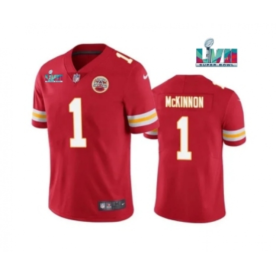 Men's Kansas City Chiefs 1 Jerick McKinnon Red Super Bowl LVII Patch Vapor Untouchable Limited Stitched Jersey