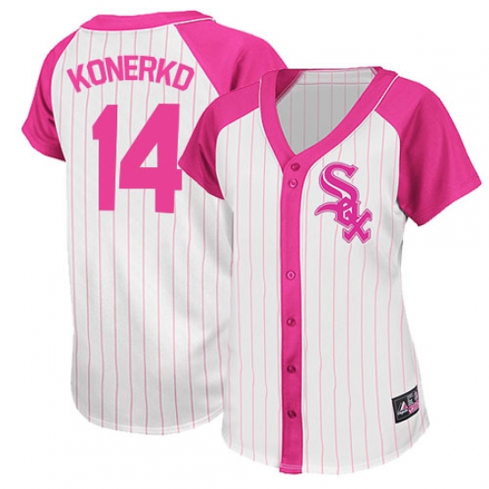 Women's Majestic Chicago White Sox 14 Paul Konerko Replica White/Pink Splash Fashion MLB Jersey