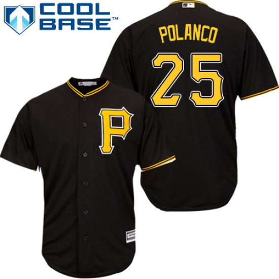 Youth Majestic Pittsburgh Pirates 25 Gregory Polanco Replica Black Alternate Cool Base MLB Jersey