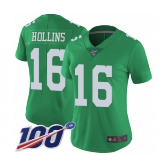 Women's Philadelphia Eagles 16 Mack Hollins Limited Green Rush Vapor Untouchable 100th Season Football Jersey
