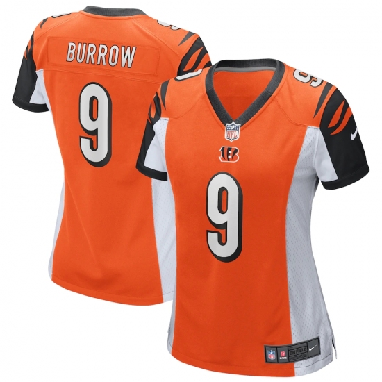 Women's Cincinnati Bengals 9 Joe Burrow Nike Orange 2020 NFL Draft First Round Pick Game Jersey.webp