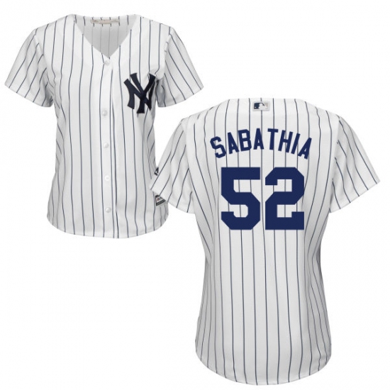 Women's Majestic New York Yankees 52 C.C. Sabathia Replica White Home MLB Jersey
