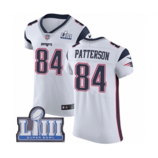 Men's Nike New England Patriots 84 Cordarrelle Patterson White Vapor Untouchable Elite Player Super Bowl LIII Bound NFL Jersey