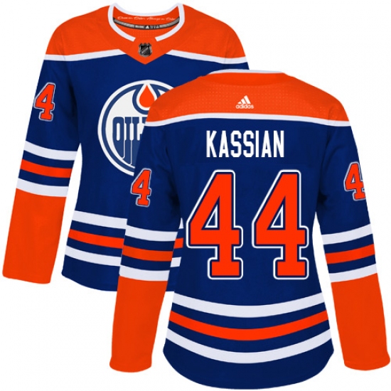 Women's Adidas Edmonton Oilers 44 Zack Kassian Authentic Royal Blue Alternate NHL Jersey