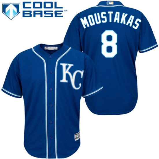 Youth Majestic Kansas City Royals 8 Mike Moustakas Authentic Blue Alternate 2 Cool Base MLB Jersey