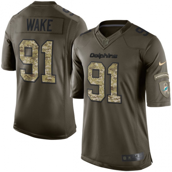 Men's Nike Miami Dolphins 91 Cameron Wake Elite Green Salute to Service NFL Jersey