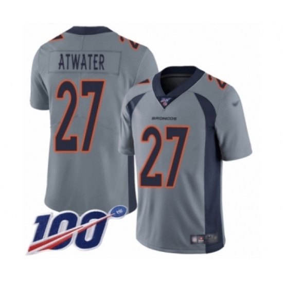 Men's Denver Broncos 27 Steve Atwater Limited Silver Inverted Legend 100th Season Football Jersey