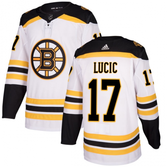Men's Adidas Boston Bruins 17 Milan Lucic Authentic White Away NHL Jersey