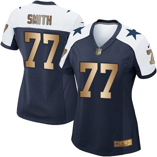 Women's Nike Dallas Cowboys 77 Tyron Smith Elite Navy/Gold Throwback Alternate NFL Jersey