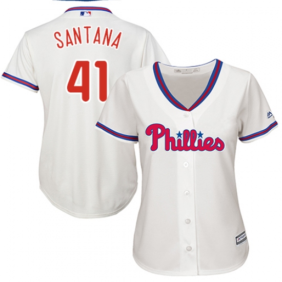 Women's Majestic Philadelphia Phillies 41 Carlos Santana Authentic Cream Alternate Cool Base MLB Jersey