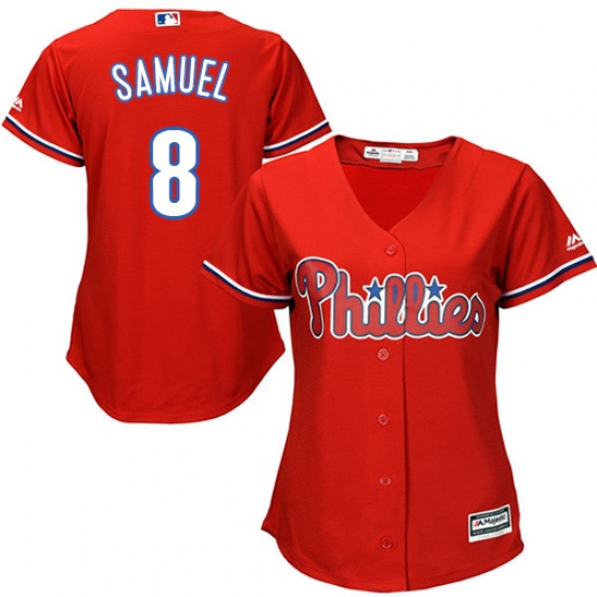Women's Majestic Philadelphia Phillies 8 Juan Samuel Authentic Red Alternate Cool Base MLB Jersey