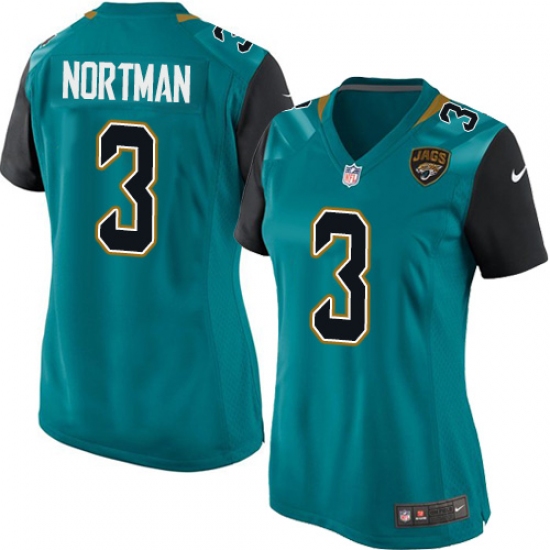 Women's Nike Jacksonville Jaguars 3 Brad Nortman Game Teal Green Team Color NFL Jersey