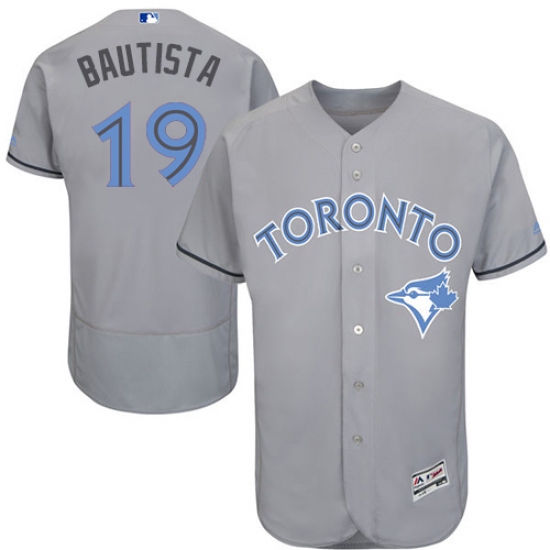 Men's Majestic Toronto Blue Jays 19 Jose Bautista Authentic Gray 2016 Father's Day Fashion Flex Base MLB Jersey